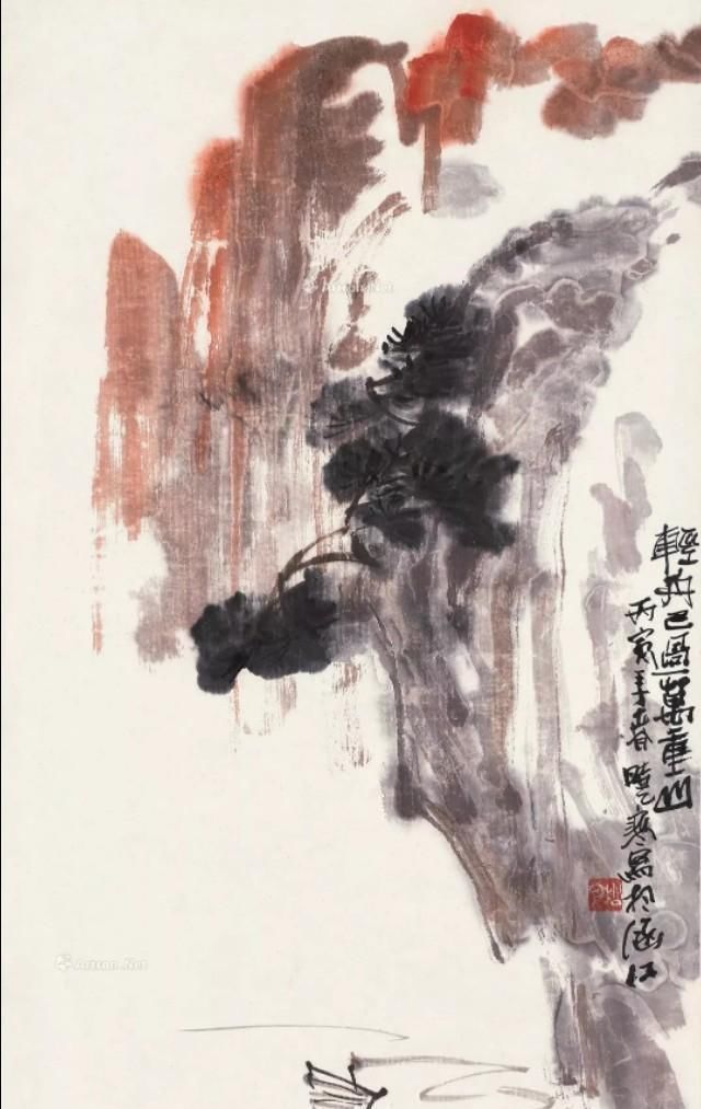 他的山水画——极简的直线为骨,极繁的渲染为体,苍润氤氲