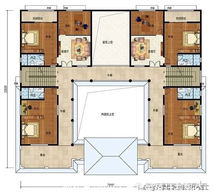 图纸|四川德阳二层中式三合院乡村别墅 农村小洋房 兄弟双拼别墅图纸
