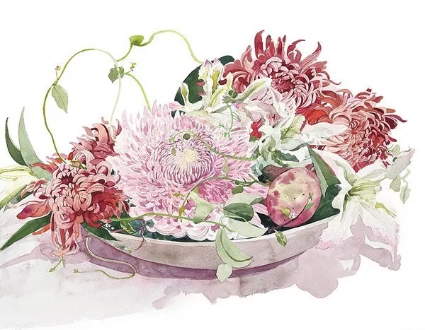 静物#日本柘植彩子Ayako Tsuge的花卉静物水彩画作品