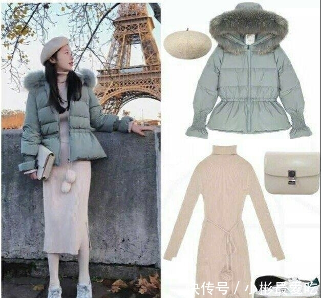 中国红羽绒服配半身裙很时髦,穿出小女人