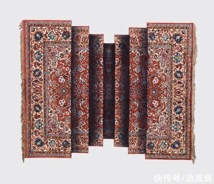  地毯作品|上半部分看起来正常的地毯，渐渐跑偏了，效果还挺美