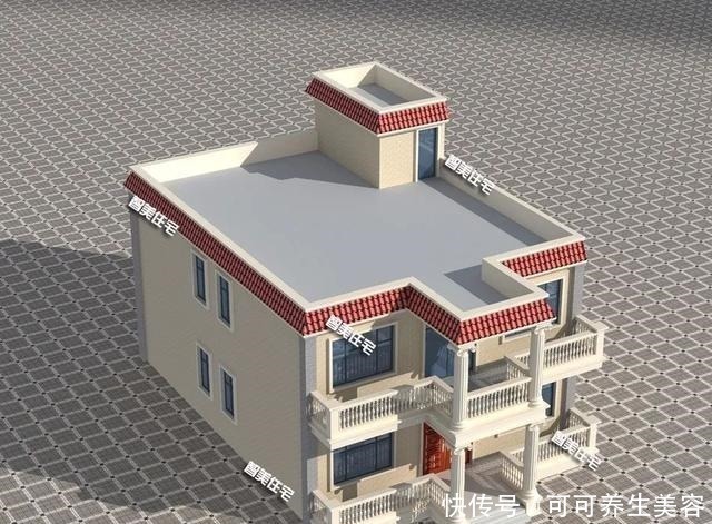 农村|两层简约农村别墅，平屋面做法，厨房餐厅不放主屋内！