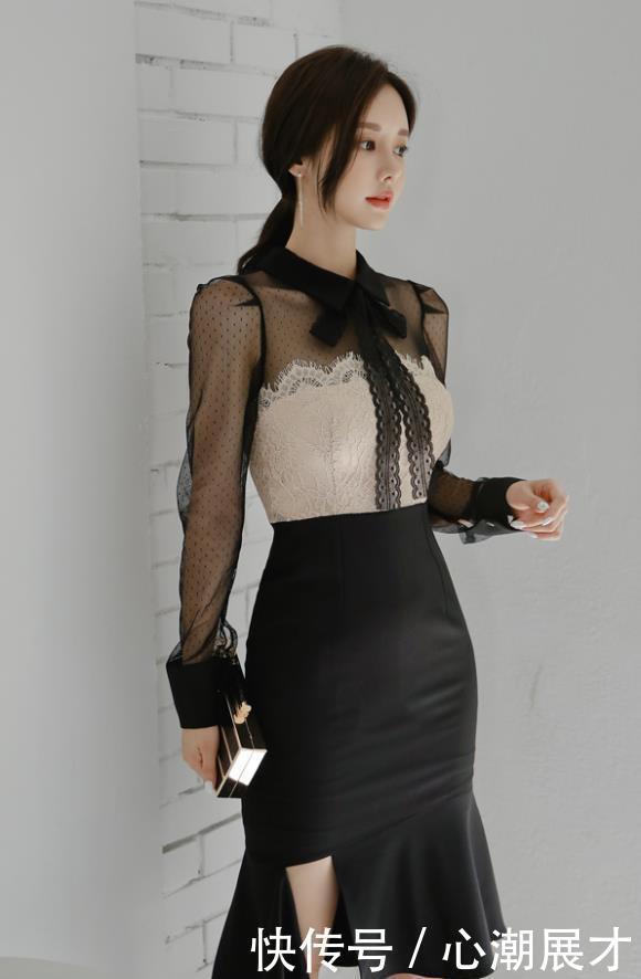 美人图鉴孙允珠:黑白相间星点飘纱百褶混搭裙