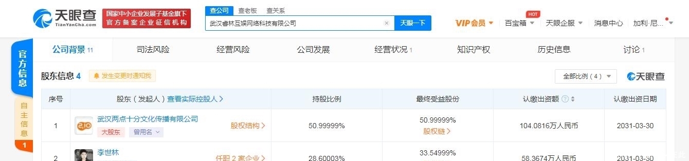 武汉睿林互娱网络科技有限公司|工商变更:两点十分动漫入股睿林互娱,后者经营范围含动漫游戏开发等