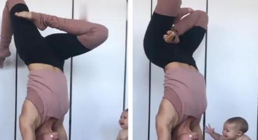 瑜伽|宝妈做瑜伽倒立,宝宝赶来“吃奶”,接下来动作逗笑网友:饿坏了