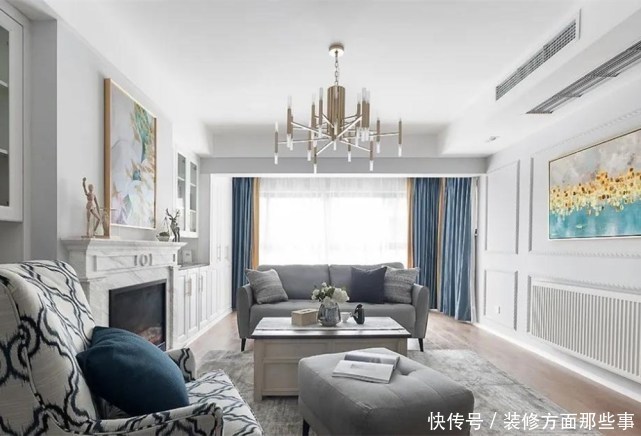 客厅|138平美式风三居室,田园风格的客厅是宽阔而富有前史气味