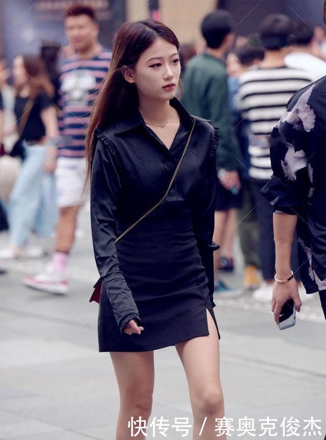 黑色立领衬衫,搭配A字版裙子,又酷又飒,强大气场