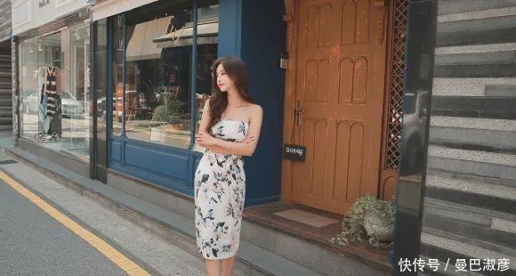 枝杈|美人美图孙允珠:油墨木槿枝杈水染雅韵抹肩裙!