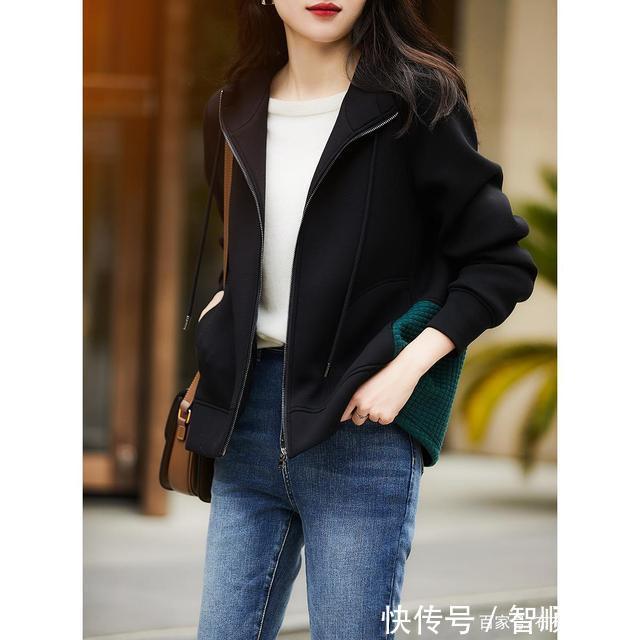 轻奢短外套+高领针织衫+阔腿裤,简直不要太美,通勤穿也很大气