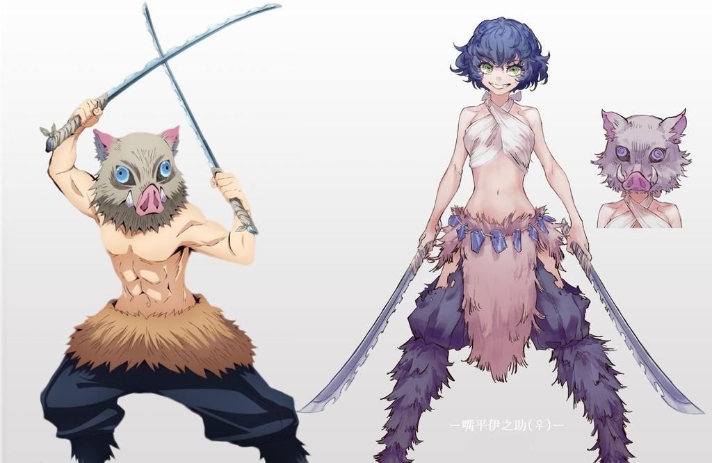 杏寿郎|鬼灭之刃也逃不过娘化的宿命,杏寿郎变长腿美女,伊之助身材性感