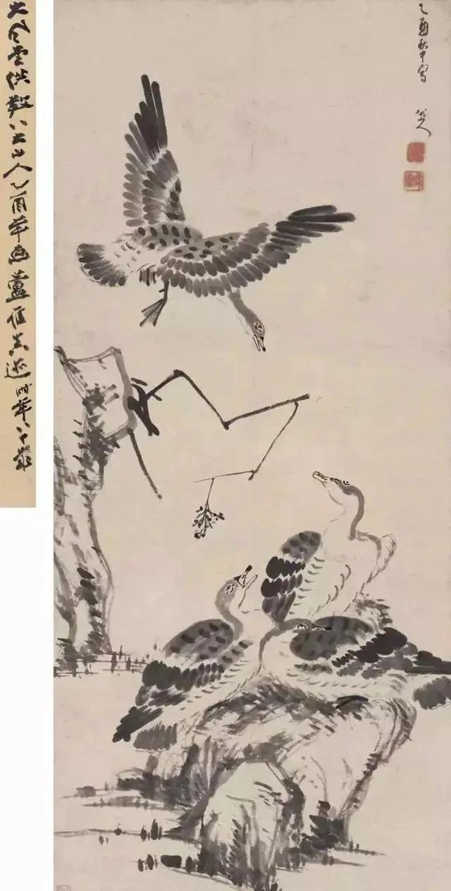 荷花鸳鸯图|同是画两只鸳鸯,与齐白石相比,八大山人的作品也是不输的