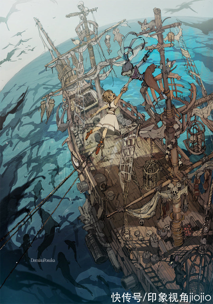 构图@幻想异世界插画作品,鱼眼镜头视角的构图方式很奇妙