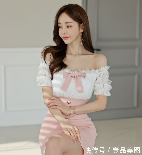 时尚搭配|女神孙允珠的时尚搭配：晚晴曦风白杏春桃枝雪抹肩裙