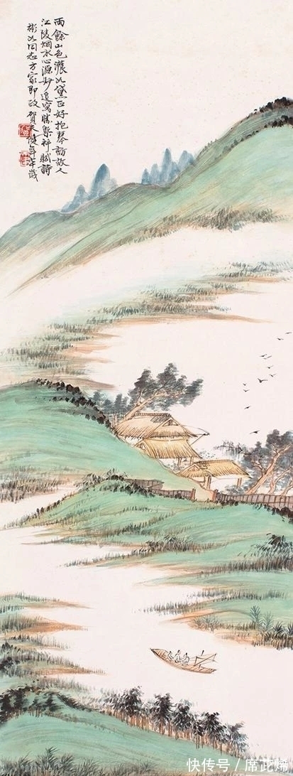 青绿山水#老画家的画|贺天健山水画