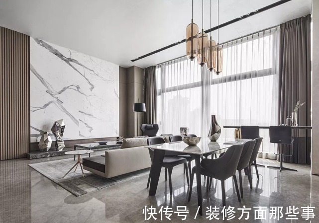 大理石|200平現代六居室結構性強，空間質感不言而喻
