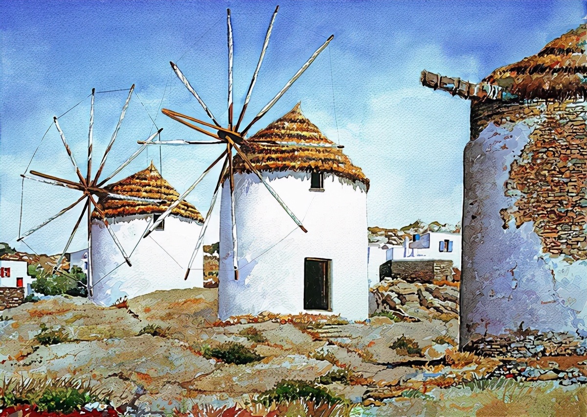 麦迪逊$希腊艺术家Pantelis Zografos,用水彩笔描绘希腊爱琴海美丽海岸风光