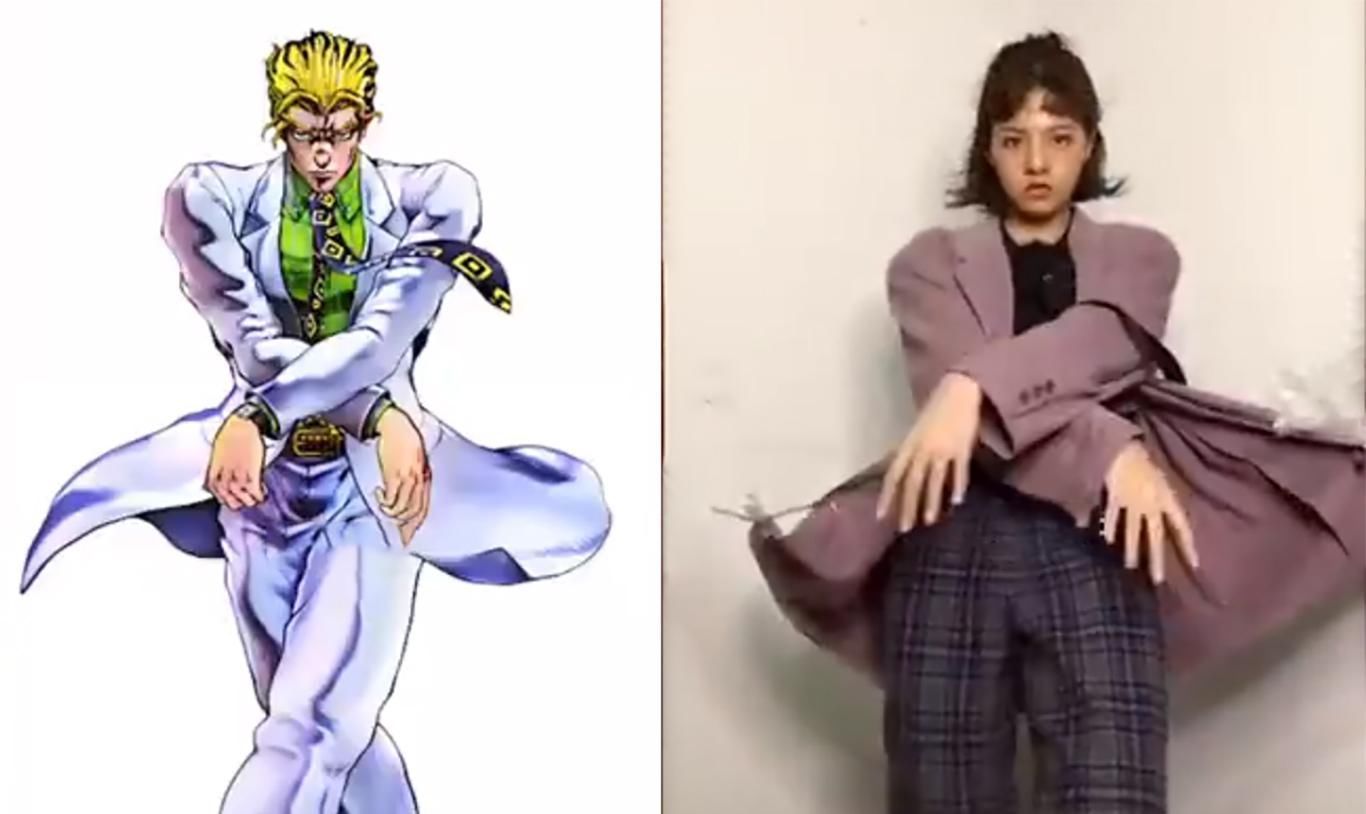 JOJO|小姐姐模仿高难度JOJO立，奇怪的姿势增加了，拍照再也不怕没Pose