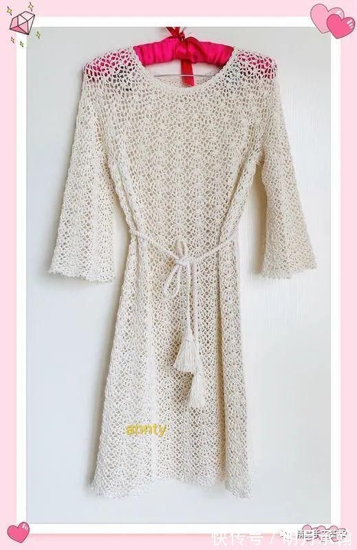 cm|一款从上往下钩简单“扇子花”简单A版小白裙教程,时尚美丽!
