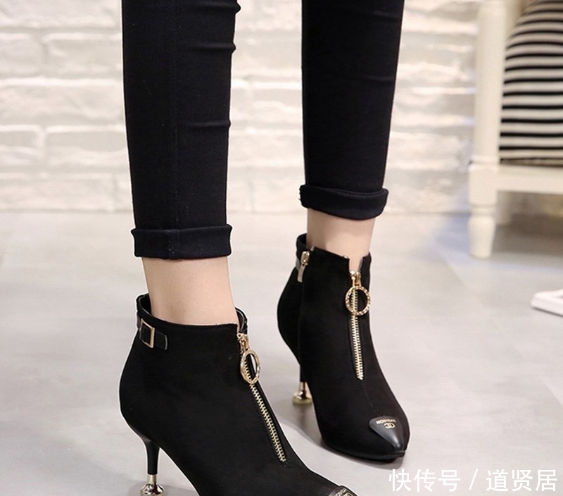 粗跟尖头短靴低跟百|又出一女鞋东北鞋,又叫“踏雪鞋,女人设计,上脚特好看