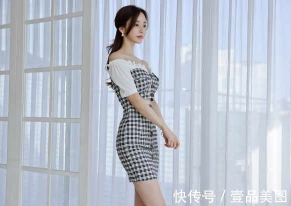 时尚搭配|女神孙允珠的时尚搭配:竖扣灯笼花蕾波纹格纹包臀裙