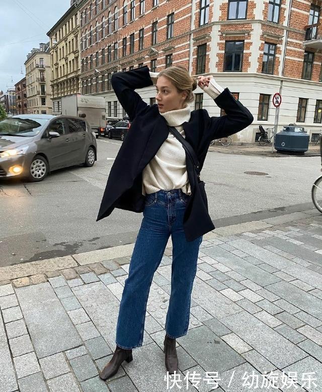 3种牛仔裤穿法,不露脚踝也显腿瘦,保暖时尚都有了