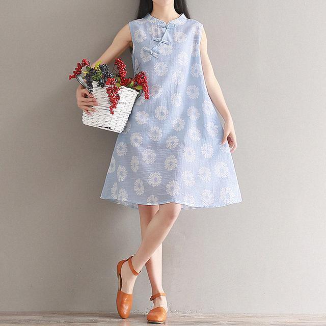 文艺|中式改良旗袍裙,棉麻材质、宽松A字版型,小清新风格