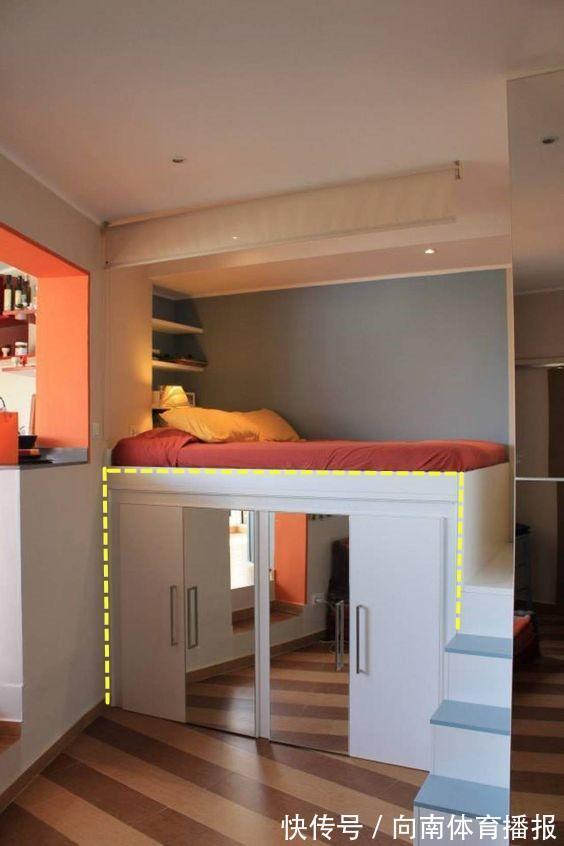 上下铺|卧室不足5㎡大,抬高1米7打造loft结构床,半空中睡觉下面能储物