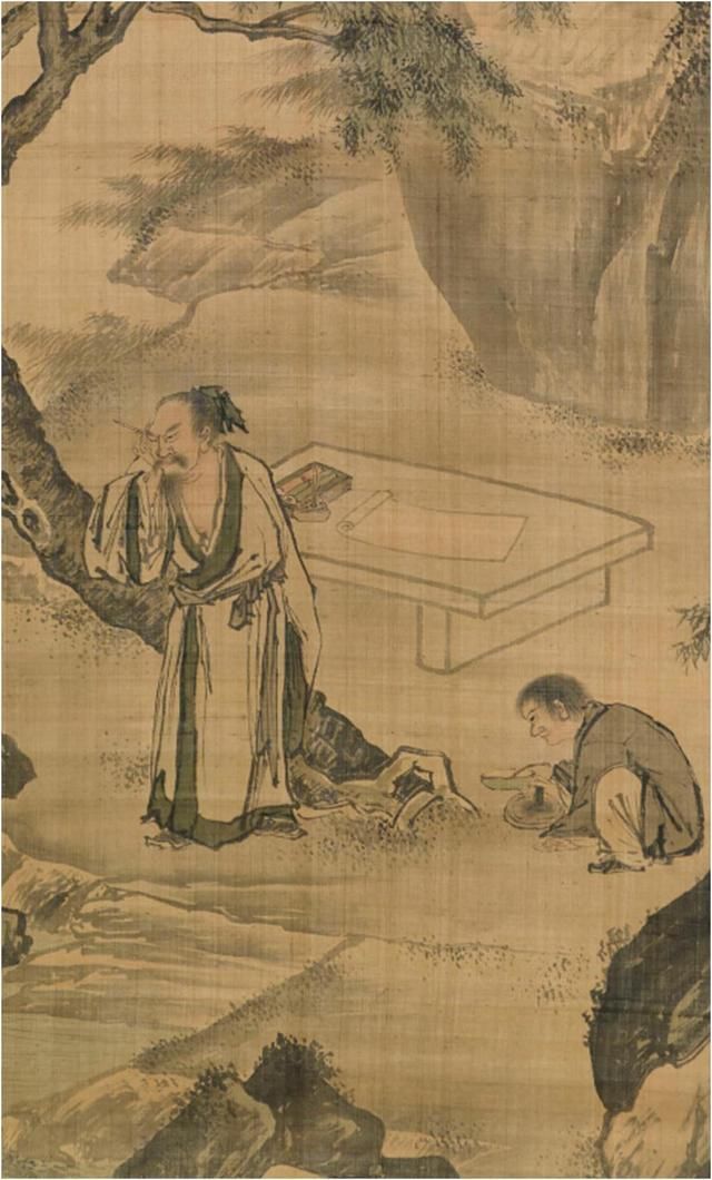 观鹅观瀑|(清)无款:唐伯虎观鹅观瀑双幅