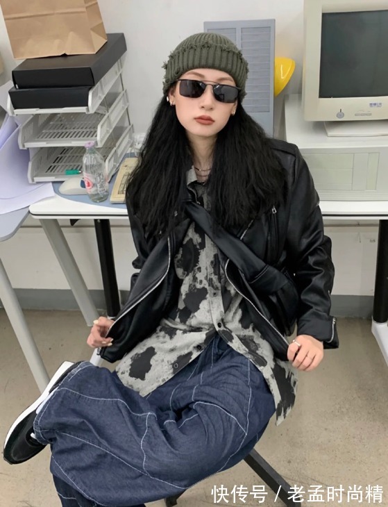 牛仔裤|皮衣外套配裙子裤子都时髦,复古还带点高级感