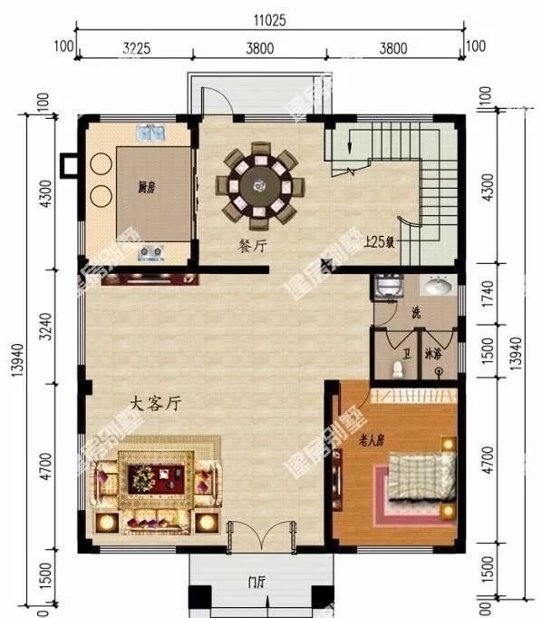 户型|宽11-12米间的两栋别墅,第一栋客厅挑空带飘窗,造价30万