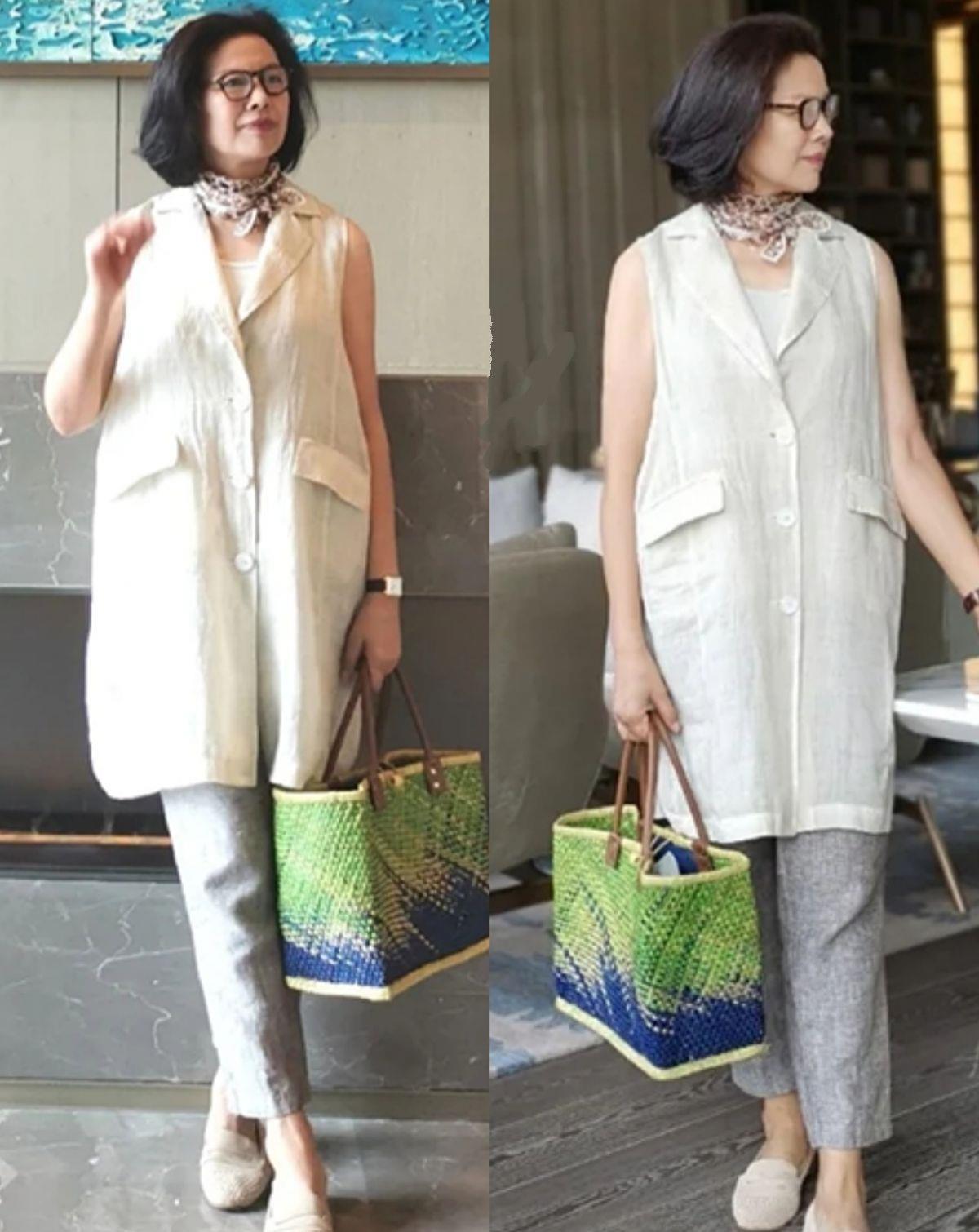 紧身裤|这才是60岁女人最好的打扮,“九分裤+平底鞋”,简约舒适又气质