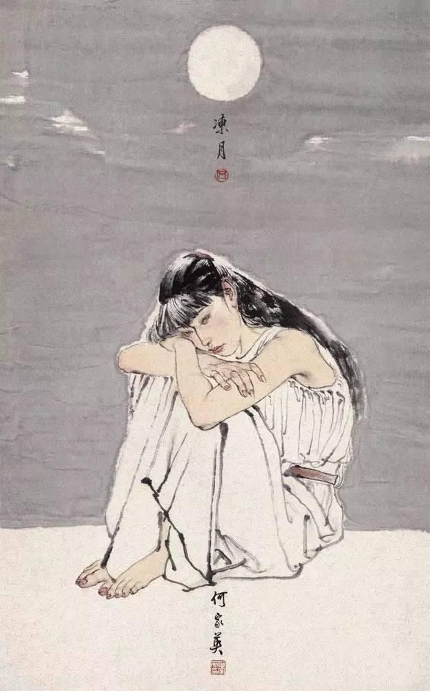 工笔画|国画:何家英画笔下的怜怜女儿态,不同寻常的美感!