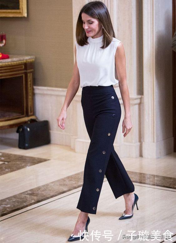 西班牙王后又一次穿出新高度,白大衣搭九分西裤高级,还很显腿长