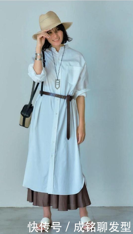 收腰感|四十岁后靠气质稳赢,学日本女人的衬衫裙穿搭,照着穿显瘦又时髦