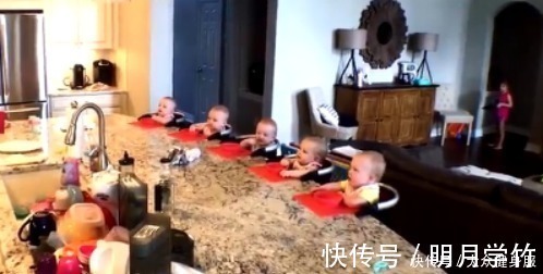 小家伙|5胞胎排排坐等妈妈喂饭,看到妈妈出现后,小家伙表情萌翻了!