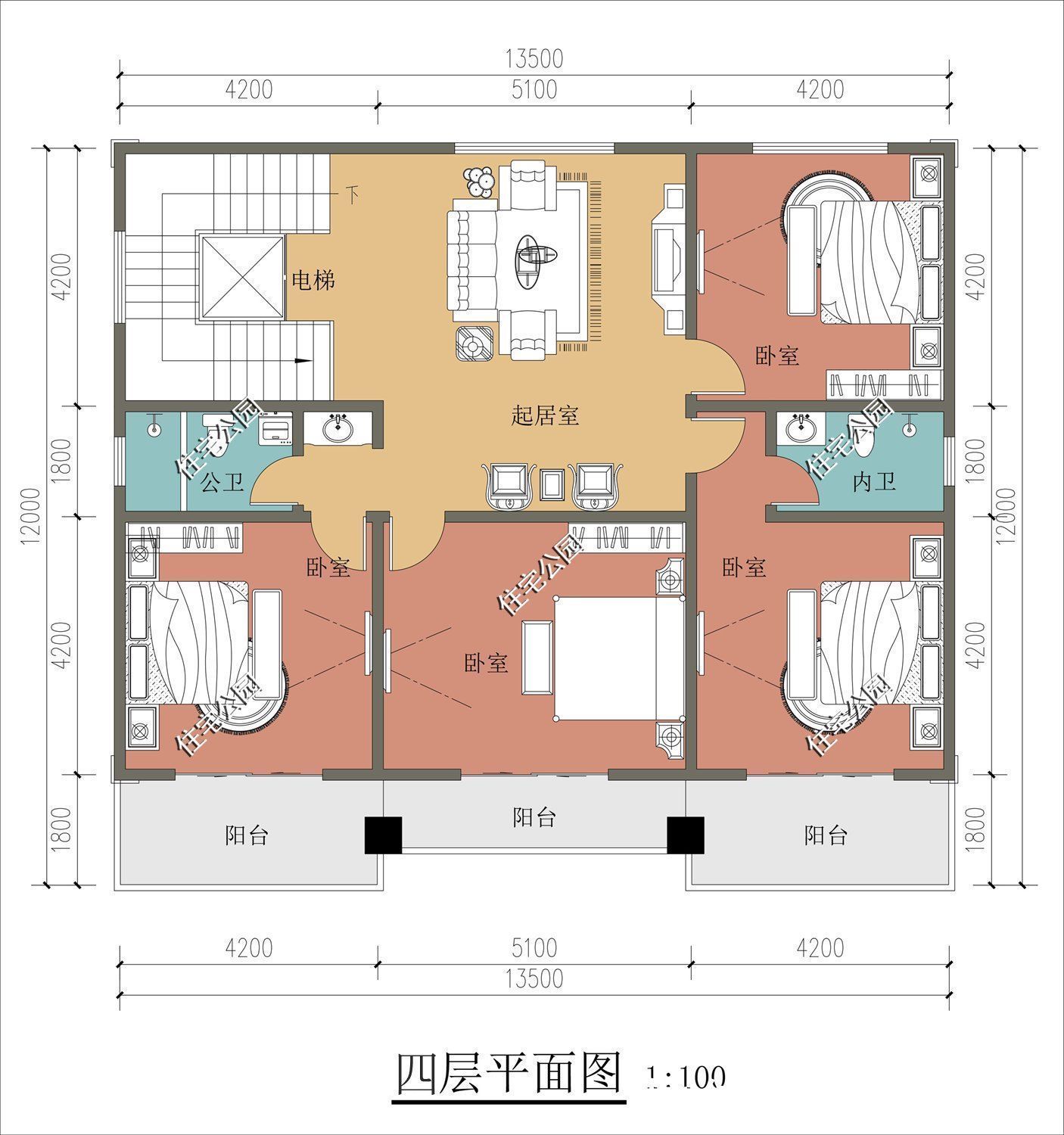 户型|13×13米四层农村别墅，大家庭建房首选，12间卧室绝对够住