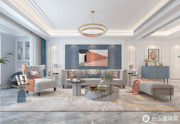 轻奢风|162㎡美式轻奢风装修设计，温馨感十足，还很前卫，客厅感觉很惊艳