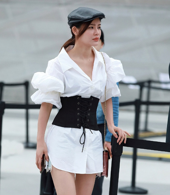 小姐姐|小姐姐一字肩束腰长裙, 显漂亮腰身, 露迷人香肩!