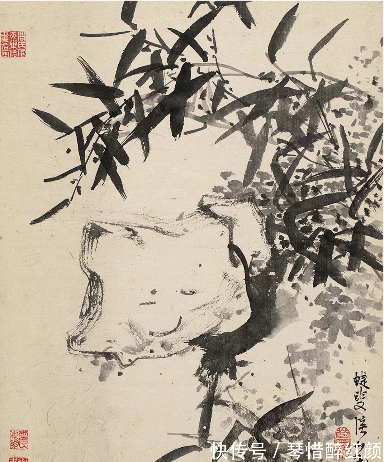 蓝瑛&蓝瑛12张《兰竹石图》,花鸟画最经典的课徒稿