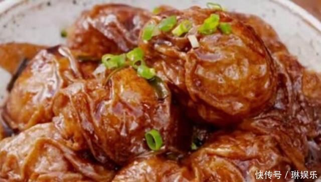油面筋酿肉,源自本帮菜,浓油赤酱、咸鲜适中