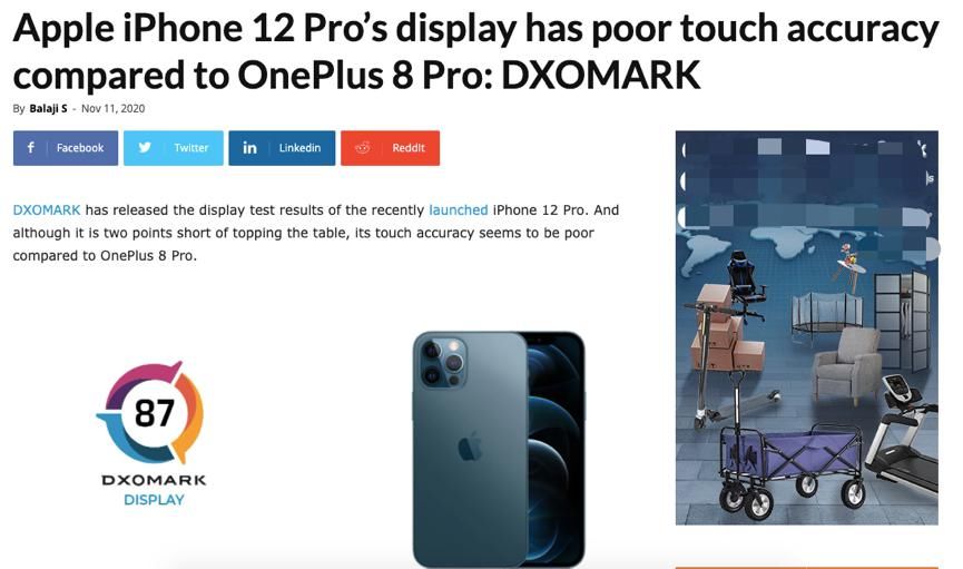 DXOMARK|DXOMARK：iPhone 12 Pro屏幕触摸精度不及一加