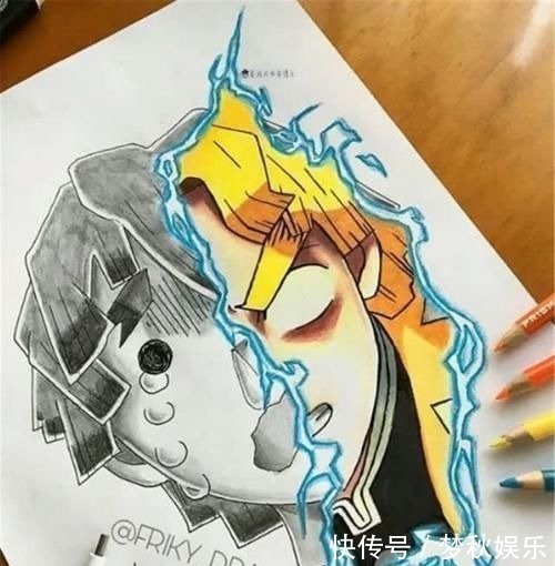 伊之助|素描与彩稿共存,美术达人打造《鬼灭之刃》主题奇妙画作