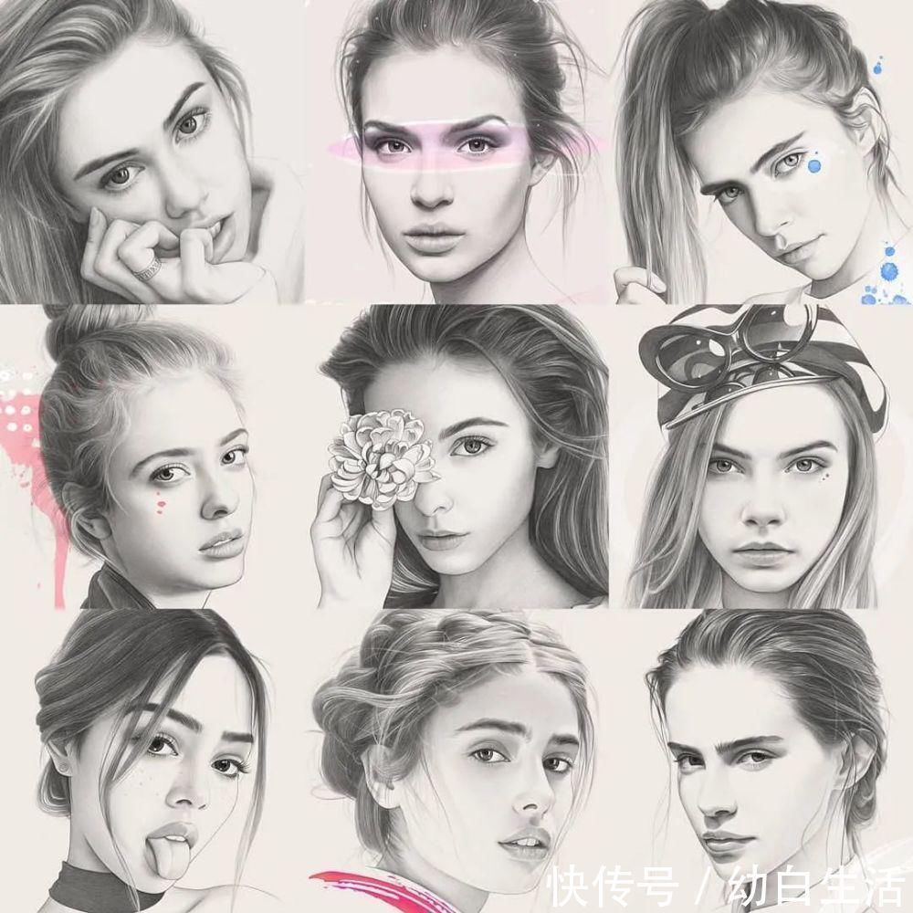 手绘$总被怼素描画得像头盔,瞧她用自动铅笔画,笔笔都是功力,厉害了!