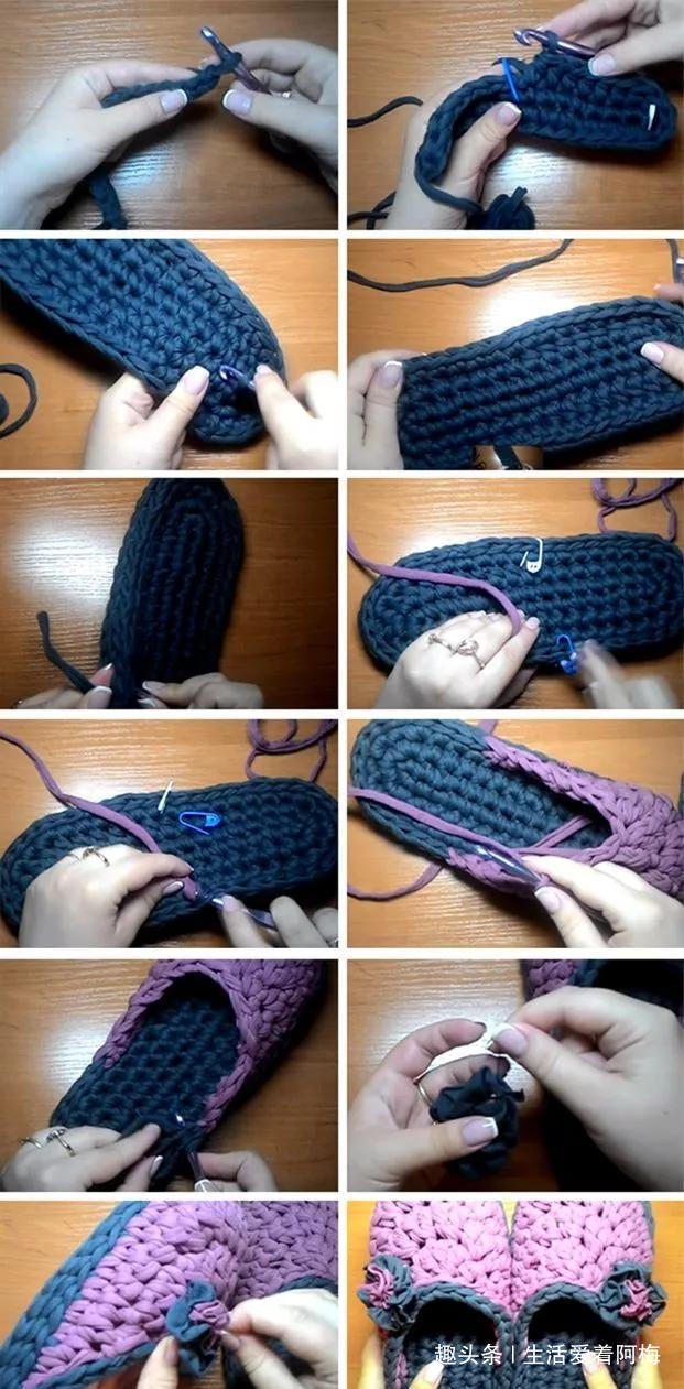 拖鞋&家里有织女，拖鞋不用买，布条钩一双好看又好穿！手工编织附教程