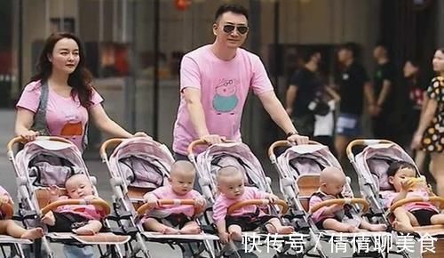 夫妻俩|头胎生双胎,二胎又喜得四胎,夫妻俩带6娃逛街造就独特风景线