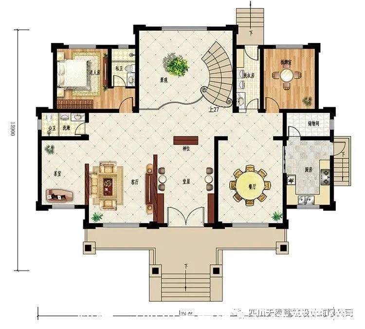 中式风格|四川眉山仁寿三层新中式风格别墅，带堂屋挑空客厅，农村盖房图纸