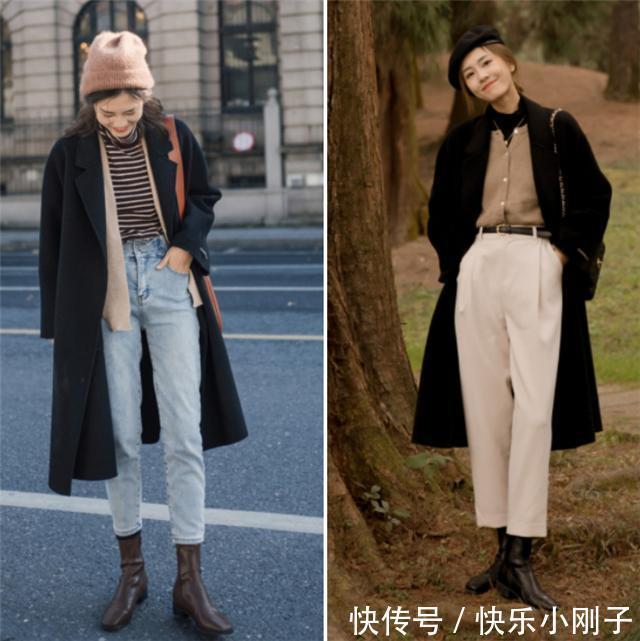 搭配 今年流行不拖沓的高筒裤,搭短靴搭配长大衣,洋气显瘦又很高级