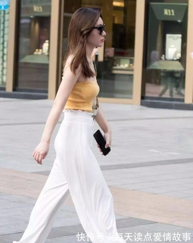 阔腿裤 清爽鲜艳的装扮，吊带针织衫+花边阔腿裤，上班休闲都可以穿！