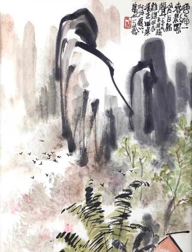 他的山水画——极简的直线为骨,极繁的渲染为体,苍润氤氲