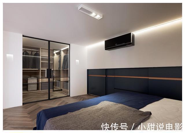 衣帽间|84㎡阳光loft,玫瑰金弧形旋梯、水平线性的灯光酒柜墙,超炫酷!